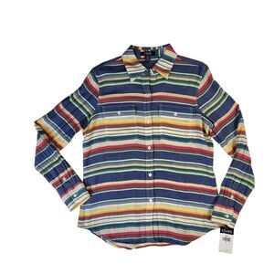 Chaps Denim Button-Up Shirt Women's S Colorful Indigo Blue Striped Western NEW